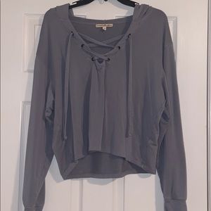 Express One Eleven Crop Lace Up Hoodie
